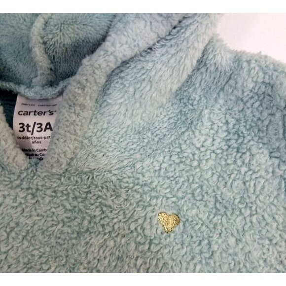 Carters Toddler Hoodie 3T/3A Mint Green Fleece Pullover With Gold Heart - Picture 4 of 5